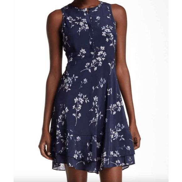 Rebecca Taylor Navy Flower MIDI Silk Tent Dress Size 2 / Small - Picture 1 of 7